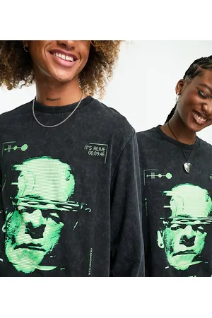 COLLUSION Unisex - T-shirt grigia con stampa "Frankenstein" su licenza