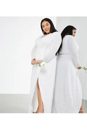 ASOS ASOS DESIGN Curve - Nola - Vestito da sposa a portafoglio a pieghe con scollo profondo e paillettes