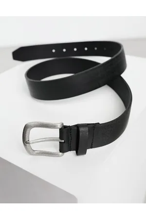 ASOS Cintura in pelle nera con fibbia argento brunito vintage
