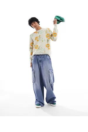 ASOS Maglione invecchiato color pietra con design floreale
