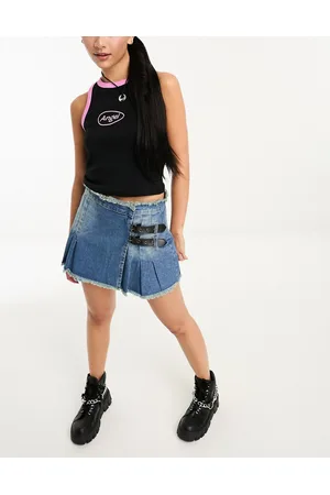 Tammy Girl Minigonna in denim invecchiato a vita medio alta con fibbie