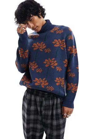 ASOS Maglione lavorato con collo alto e motivo a fiori color