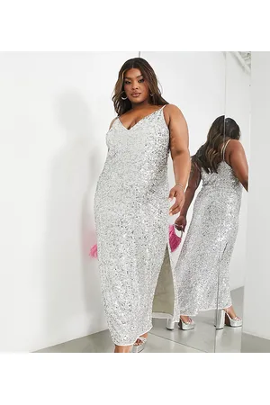 ASOS Curve - Vestito midi con spalline sottili e paillettes color