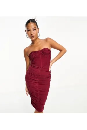 Jaded Rose Vestito midi bordeaux con cuciture stile corsetto