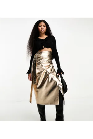 Never Fully Dressed Petite - Gonna midi in similpelle PU metallizzata a portafoglio