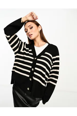 Object Cardigan in maglia con bottoni e beige e righe