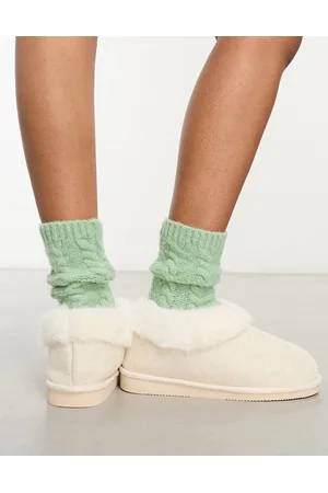 Loungeable Pantofole stile stivaletto soffici color crema