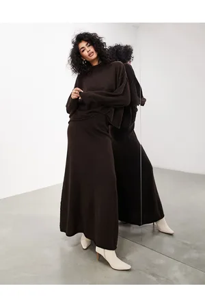 ASOS Gonna lunga svasata in maglia cioccolato