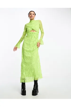 Something New X Lame. Cobain - Vestito lungo a collo alto in pizzo con cut out acido