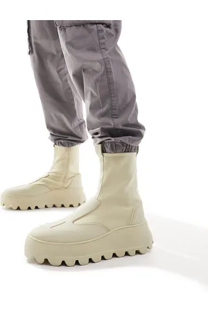 ASOS Stivaletti a calza color pietra in neoprene con suola spessa e zip