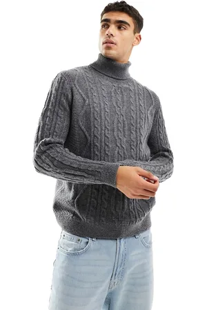 ASOS Maglione con collo alto pesante color antracite in maglia lavorata a trecce