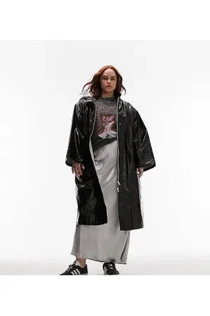 Topshop Curve - Giacca impermeabile nera spalmata in vinile con cappuccio
