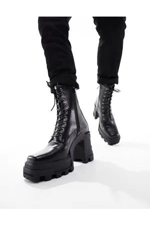 ASOS Stivali stringati con tacco in pelle sintetica nera con suola platform