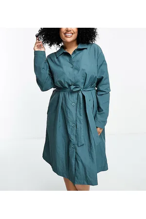 Lola May Lola May Plus - Vestito camicia blu petrolio con cintura