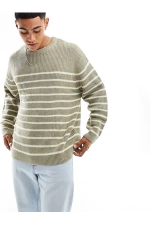 ASOS Maglione a coste inglesi oversize color pietra e bianco a righe
