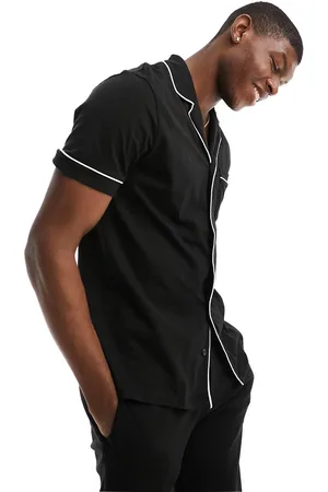 ASOS Camicia in jersey nera con tasca e profili a contrasto