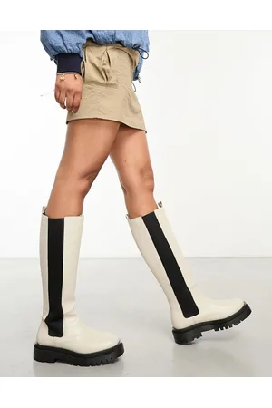 WALK LONDON Dana - Stivali Chelsea alti in pelle beige