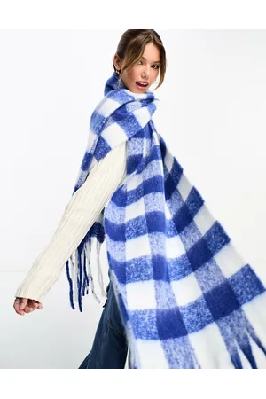 Glamorous Sciarpa stile coperta bianca e blu cobalto a scacchi