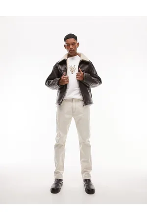 Topman Giacca stile aviatore in montone e pelle sintetica sintetica colore marrone