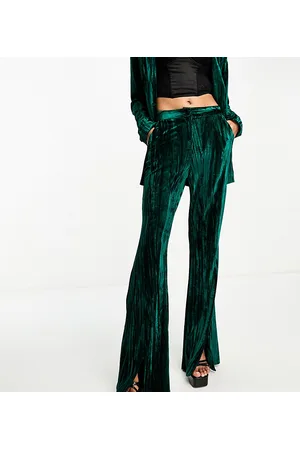 Extro & Vert Tall Pantaloni sartoriali in velluto smeraldo con spacco sul davanti in coordinato