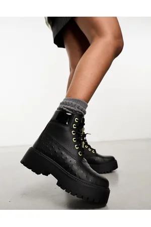 Timberland Stivali da 6" premium in pelle pieno fiore neri con suola platform rialzata
