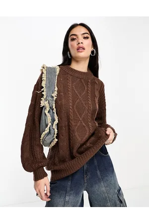 Brave Soul Tokyo - Maglione marrone scuro lavorato a trecce oversize