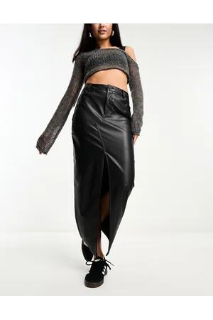 ASOS Gonna lunga in pelle sintetica nera con spacco sul davanti