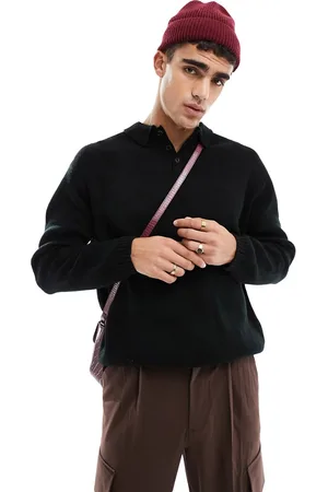 ASOS Polo elegante in maglia compatta oversize nera