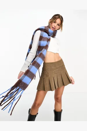 Glamorous Sciarpa stile coperta in maglia blu e marrone a scacchi