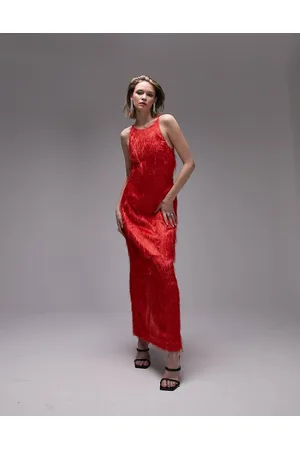 Topshop Vestito midi aperto sul retro testurizzato con frange