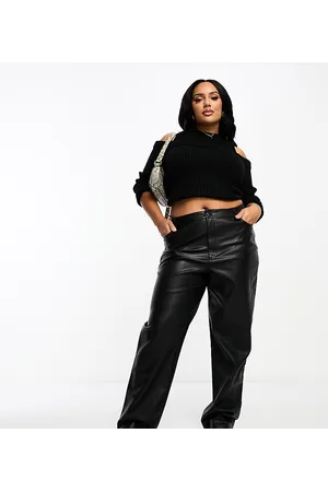 River Island Pantaloni a fondo ampio neri in pelle sintetica