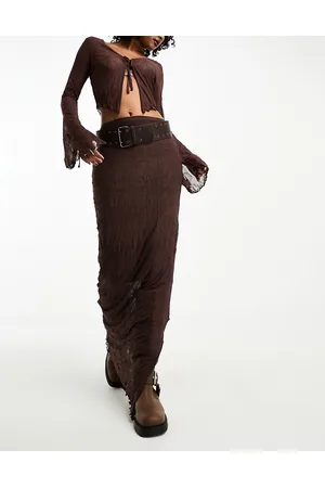 ASOS Coordinato con gonna lunga tubolare arricciata color cioccolato