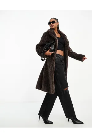 Aria Cove Cappotto midi marrone cioccolato effetto teddy con cintura