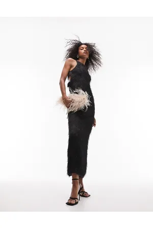 Topshop Vestito midi aperto sul retro testurizzato con frange