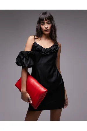 Topshop Vestito corto con rosa sulla manica e spalline sottili