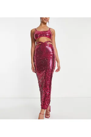 Simmi Clothing Simmi Tall - Gonna lunga con paillettes e cut-out in vita in coordinato