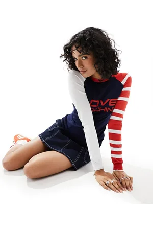 Moschino Maglione girocollo blu navy e rosso con logo