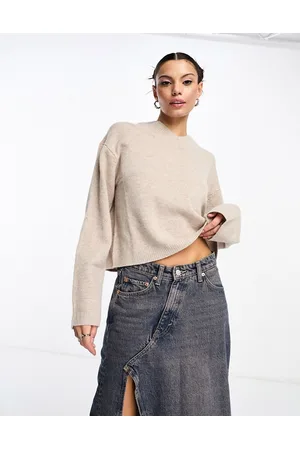 Weekday Reece - Maglione con scollo a V in lana beige mélange