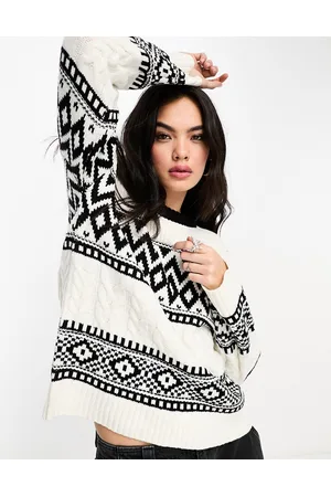 Brave Soul Maglione color crema a maniche ampie con stampa fantasia