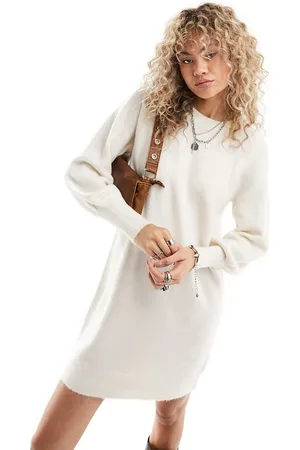 SELECTED Vestito corto a maniche lunghe crema