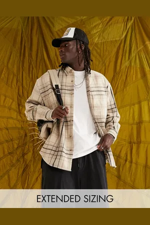 ASOS Camicia giacca oversize beige in misto lana a quadri stile anni 