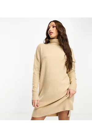 Brave Soul Tall - Mingson - Vestito maglia accollato color biscotto