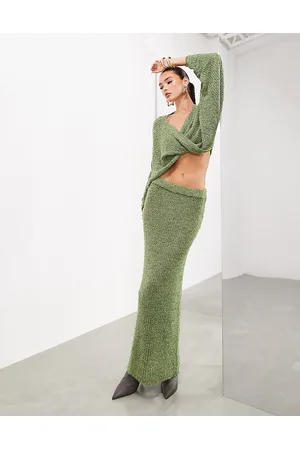 ASOS Gonna lunga a colonna in maglia semitrasparente muschio