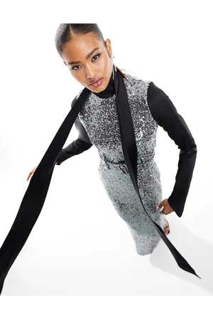 DASKA Vestito lungo accollato con paillettes color -azzurro