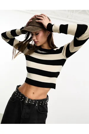 Noisy May Crop top in maglia a righe bianche e nere in coordinato
