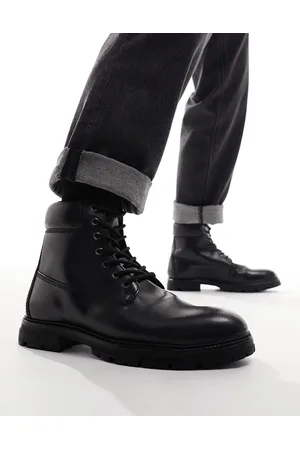 ASOS Stivali da lavoro stringati neri in pelle
