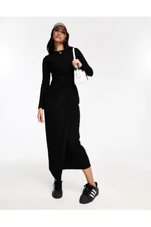New Look Vestito midi a maniche lunghe a coste con incrocio
