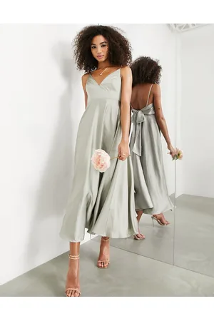 ASOS Vestito midi da damigella in raso salvia allacciato sul retro