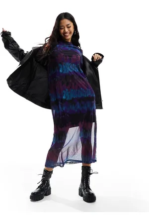 Pieces® Vestito midi accollato a rete con stampa tie-dye