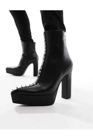 ASOS Stivali a punta con tacco e plateau in pelle sintetica nera con borchie
